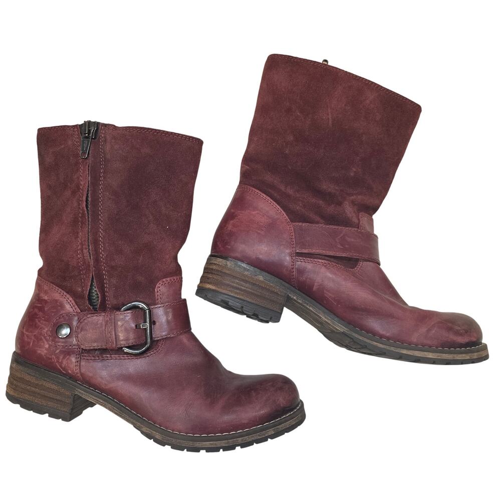 Clarks Majorca Isla mid calf leather slouch, zip burgundy boots sz 9.5 - Picture 3 of 11